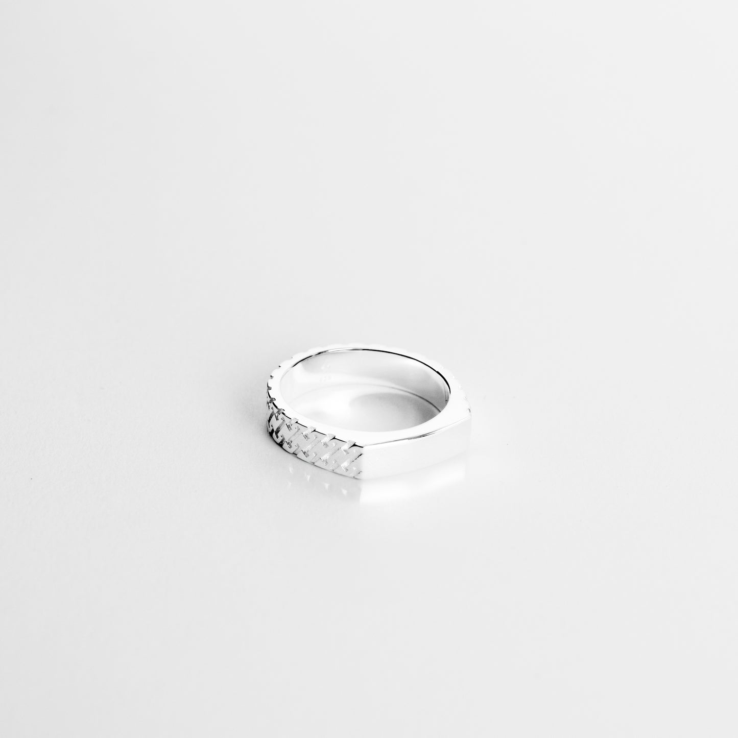 Clean Top Patterned Sides Signet Ring - Handcrafted Designer Silver Ring - Exclusively by JANDER