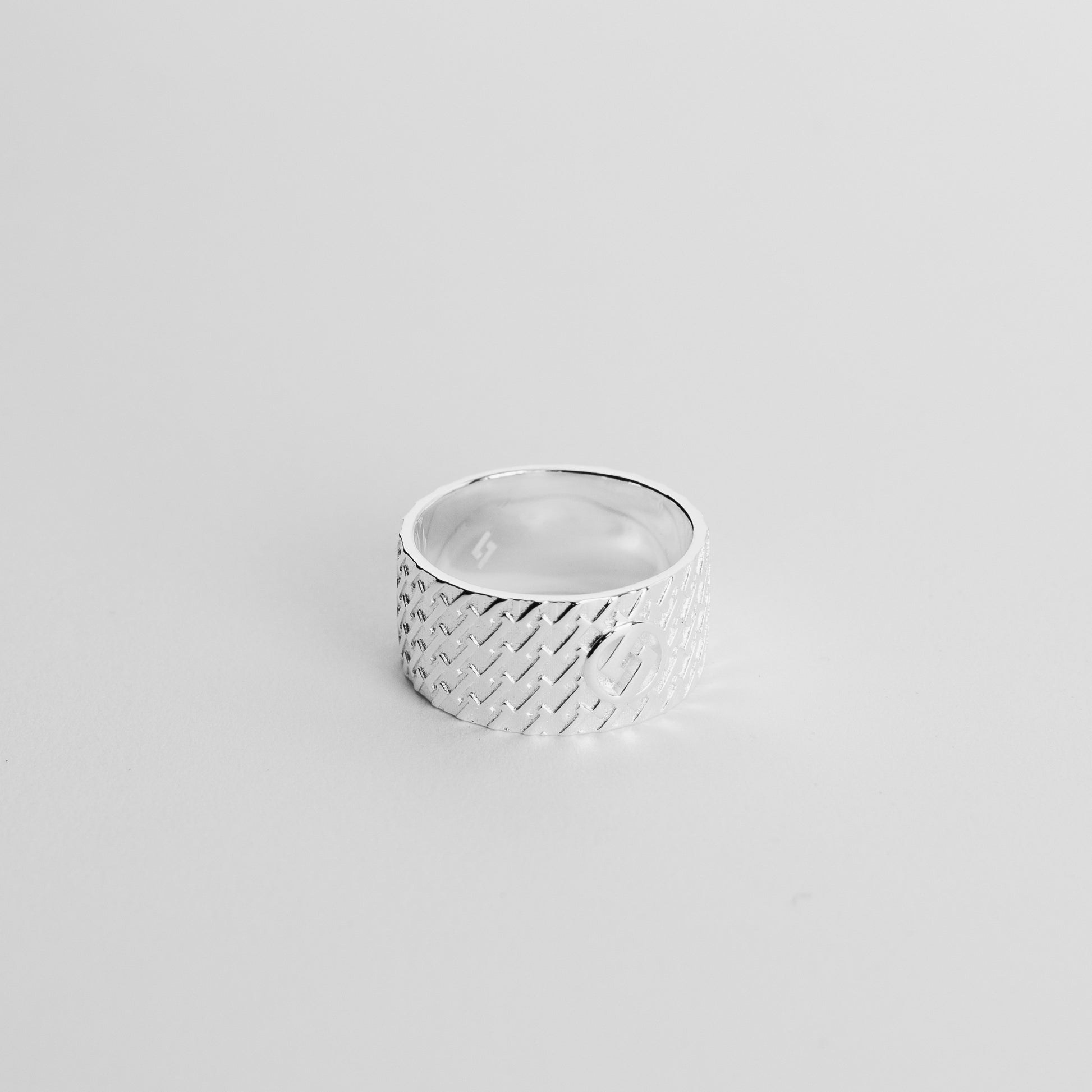 Patterned Circular Logo Ring - Handcrafted Designer Silver Ring - Exclusively by JANDER