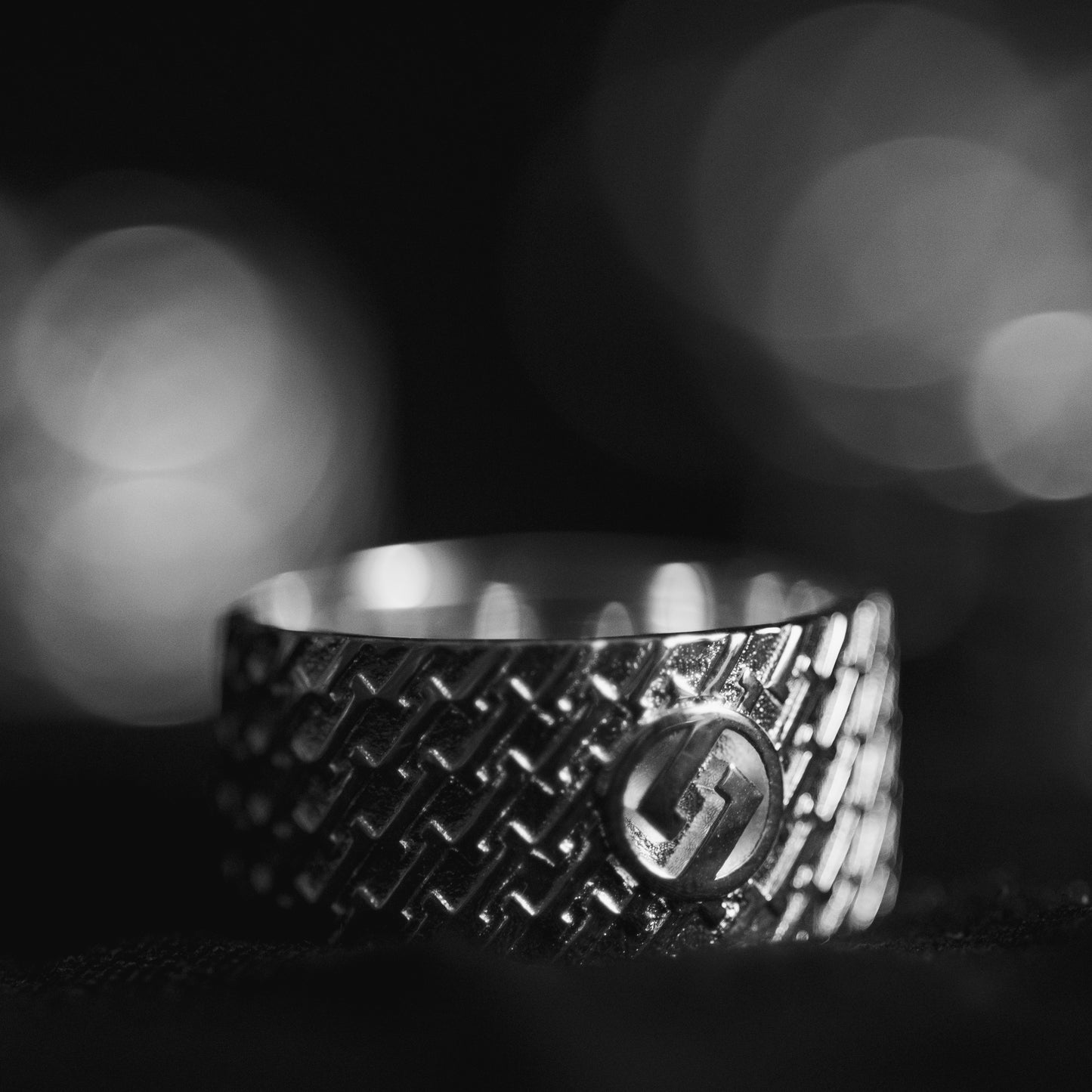 Patterned Circular Logo Ring - Handcrafted Designer Silver Ring - Exclusively by JANDER