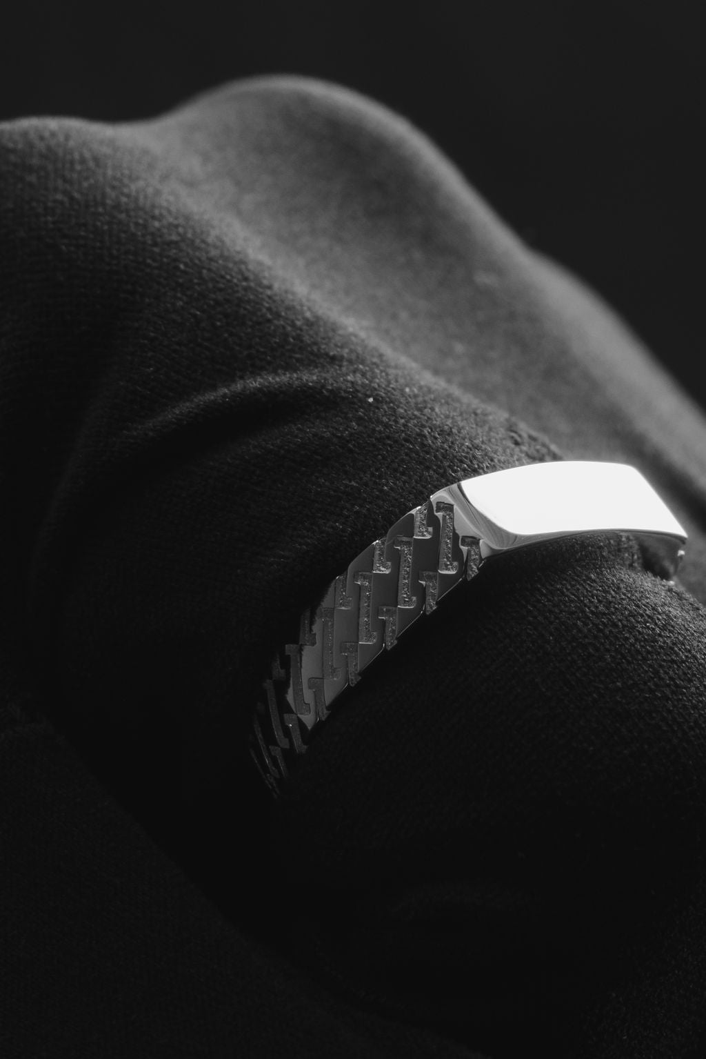 Clean Top Patterned Sides Signet Ring - Handcrafted Designer Silver Ring - Exclusively by JANDER