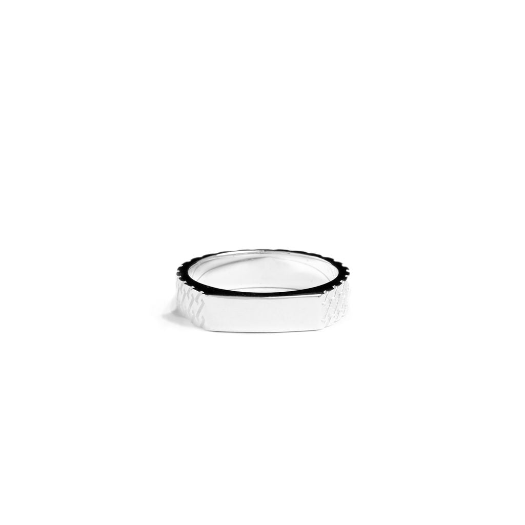 Clean Top Patterned Sides Signet Ring - Handcrafted Designer Silver Ring - Exclusively by JANDER